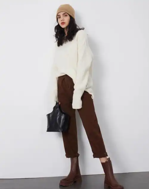 秋冬搭配福利 | 咖啡色高腰牛仔小直筒休闲老爹裤06