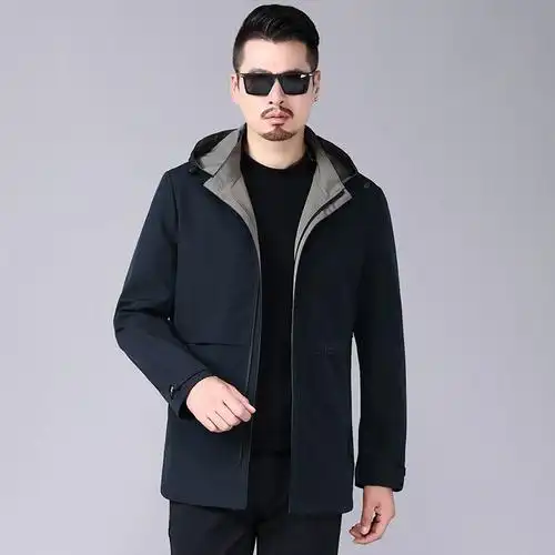 新款中年男士休闲连帽夹克爸爸秋装外套男成熟稳重春秋中长款衣服
