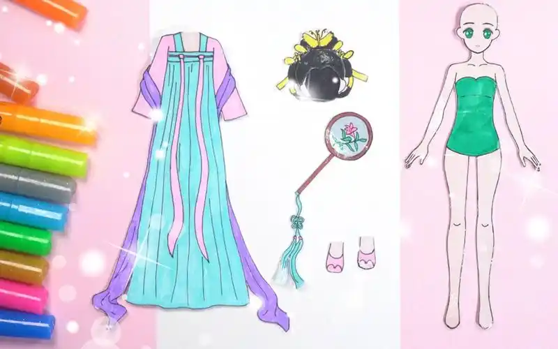 手工纸娃娃玩具纸娃娃装扮古代唐朝襦裙服装制作