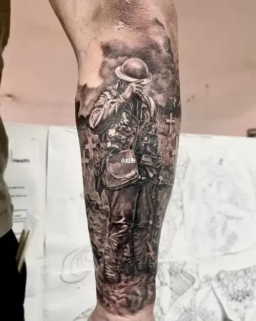 悉尼纹身-二战士兵旧照片小臂刺青