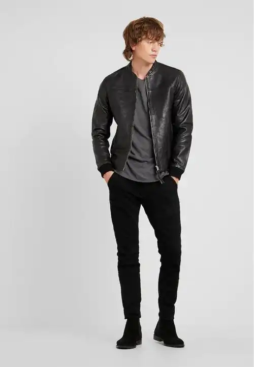 allsaints男士英国代购秋冬新款 复古风立领纯皮拉链皮衣夹克特价