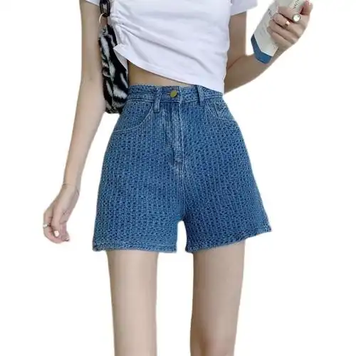 阔腿甜酷风裤女设计感小众高腰直筒a字热裤子ins夏天薄款牛仔短裤