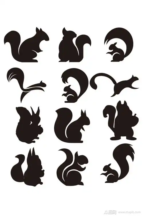 矢量动物松鼠剪影素材