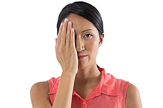 女人,遮盖,眼,手,白色背景,头像