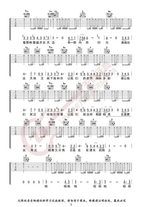 许巍旅行吉他谱