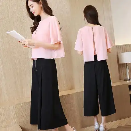 阔腿裤套装女夏2016韩国新款女装两件套宽松时尚简约宽腿裤两件套