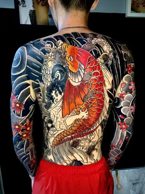 通体 #满背 #鬼若丸治鲤  #樱花臂 #枫叶臂 #日式老传统纹身  #老