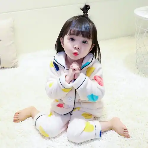 婴儿法兰绒睡衣分体_女宝宝睡衣家居服法兰绒秋冬1岁半3女孩2小童0婴