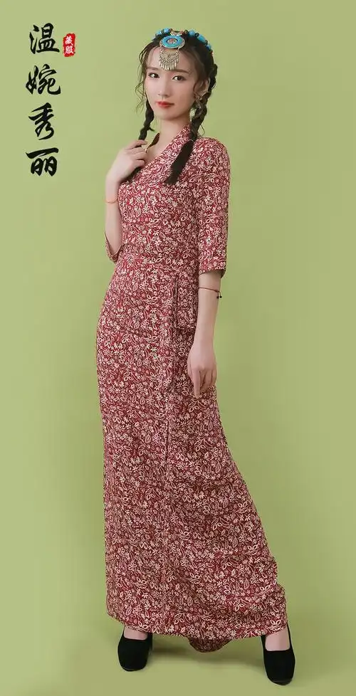 藏族服饰女藏族服装女新款夏季五分袖碎花藏裙西藏服藏式民族风拉萨服