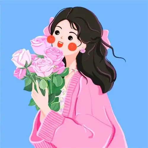 手绘唯美捧花女生美好幸福头像图片