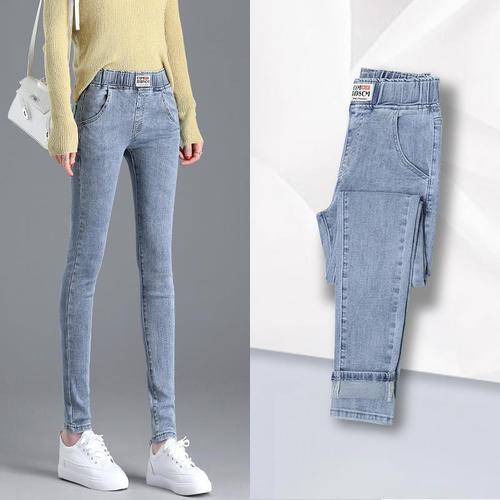 高腰牛仔裤女修身九分春秋2023新款浅色显瘦显高紧身弹力小脚裤子