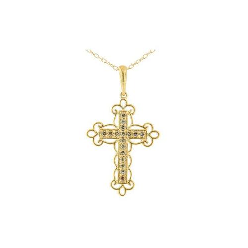 925 sterling silver 1/4 cttw champagne diamond filigree cross