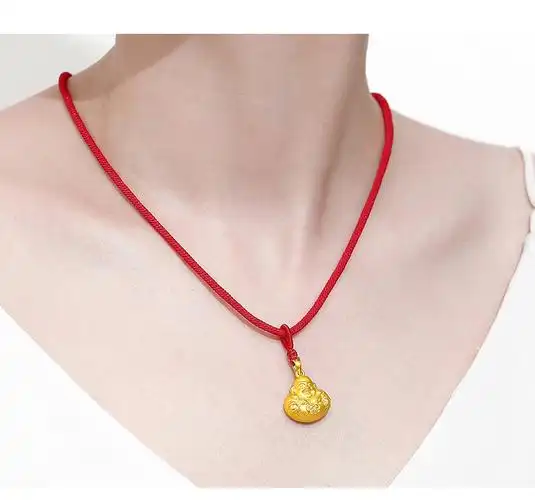 999足金弥勒佛黄金项链男士24k纯金小金佛3d硬金转运珠佛吊坠女金