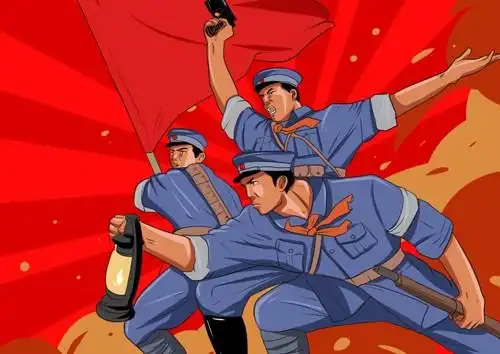 07-06洪水中军人救人卡通插画时间:07-06红军长征纪念插画素材时间