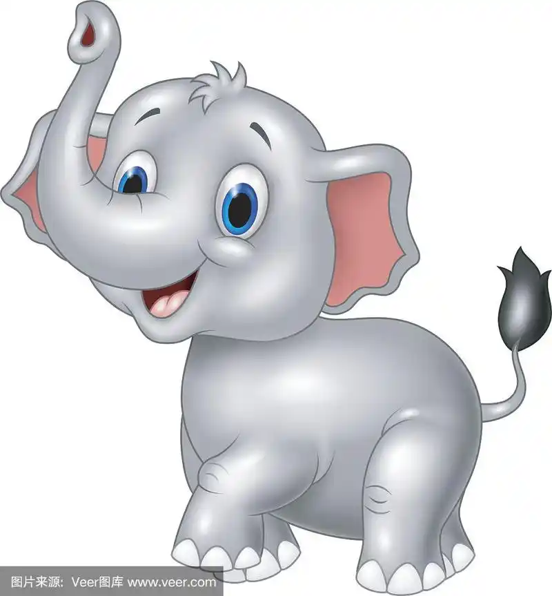 卡通小象看向一边,鼻子向上