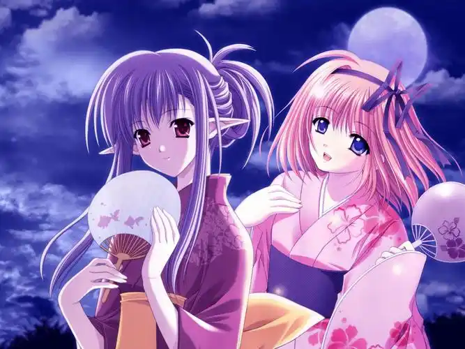 壁纸 两个动漫女孩,和服