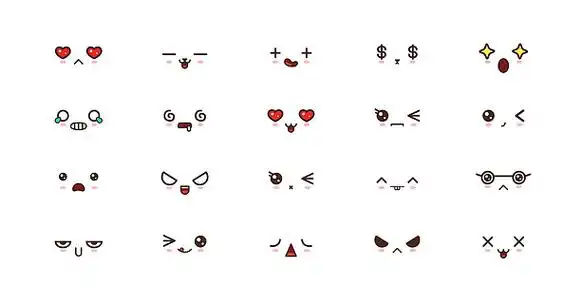 卡哇伊图标面临表情可爱的微笑表情.日本表情符号