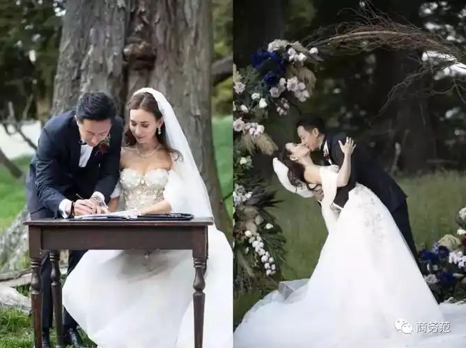 韩庚卢靖姗森林婚礼浪漫新郎boss西装戴劳力士新娘红裙配萧邦