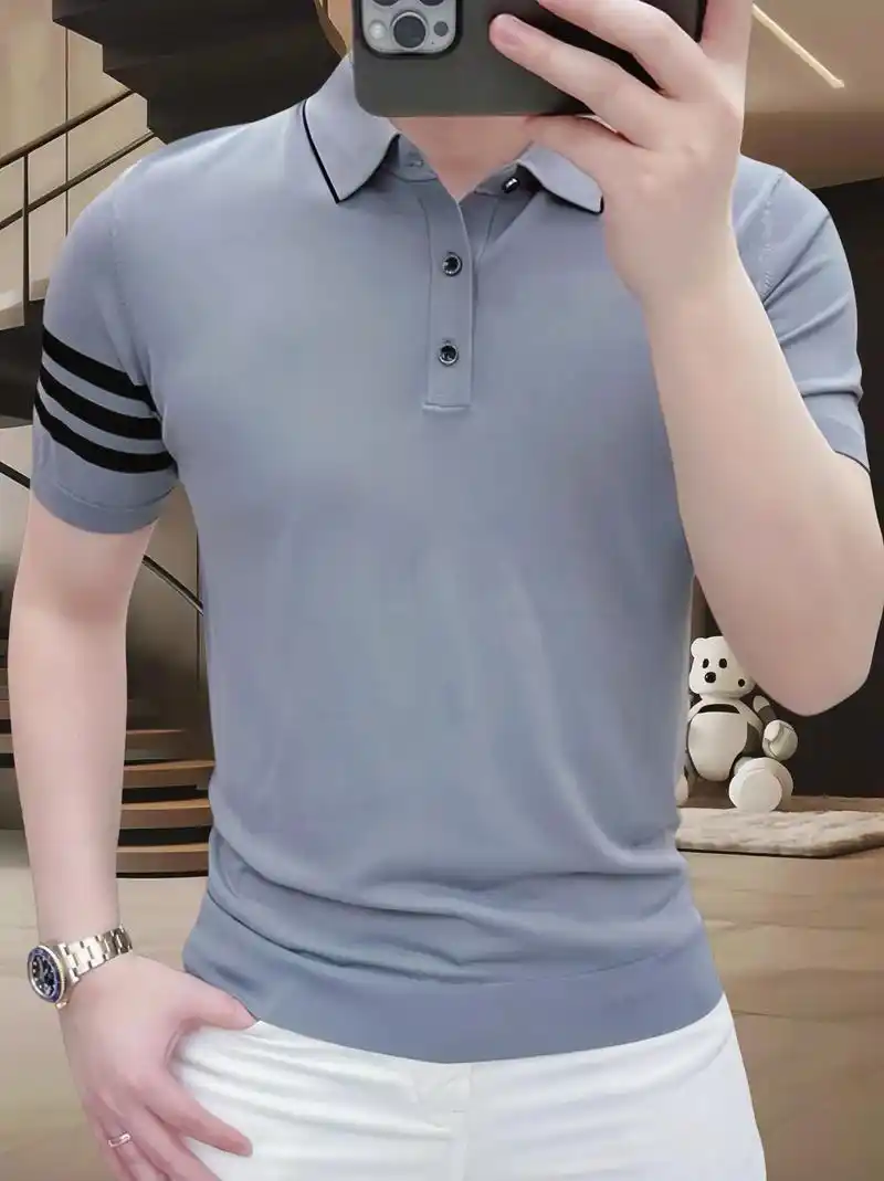 欧洲品质,轻奢享受——这款短袖polo针织冰丝男士休闲t恤,是您夏季