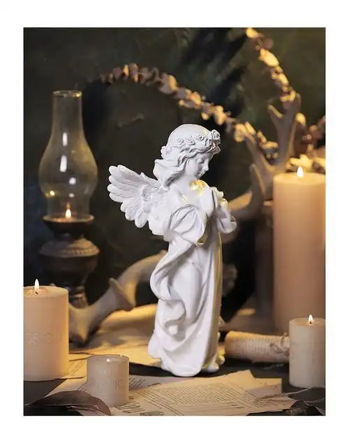石膏像人物人物雕塑摆件摆件工艺品北欧小天使人物雕像复古仿石膏少女