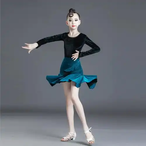 拉丁舞服女儿童练功服少儿比赛服夏秋季舞蹈裙学生练功规定服新款