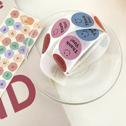 ins可爱卡通表情包卷装圆形笑脸贴纸手账装饰感谢谢谢你封口贴