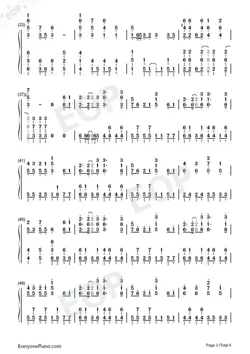 千本樱-钢琴原版双手简谱预览3-钢琴谱文件(五线谱,双手简谱,数字谱