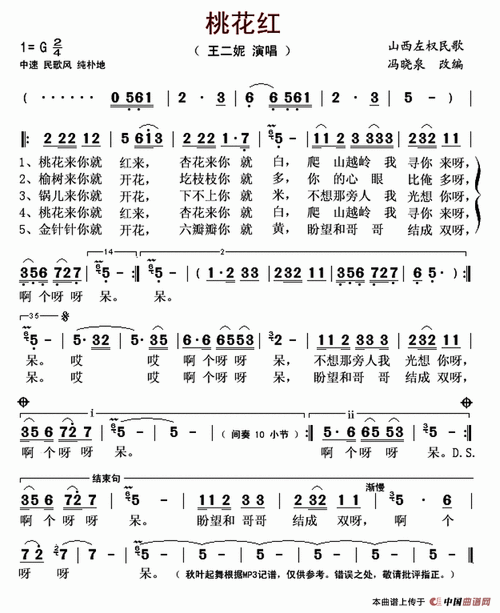 桃花红(陕西左权民歌,王二妮演唱版)