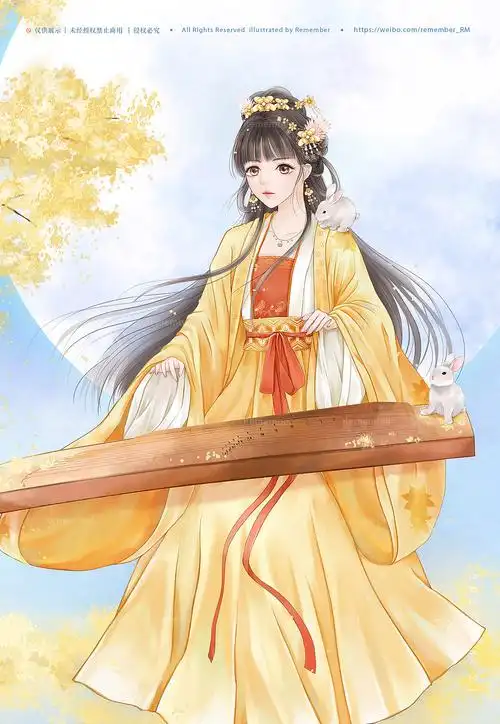 古风月下弹琴女子|插画|商业插画|remember_rm - 原创作品 - 站酷