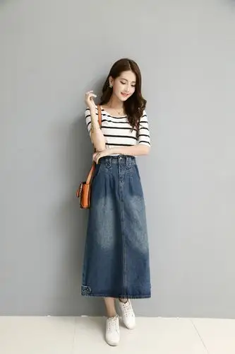 文艺范牛仔裙半身裙女长款2020春秋宽松大摆a字裙牛仔长裙子女