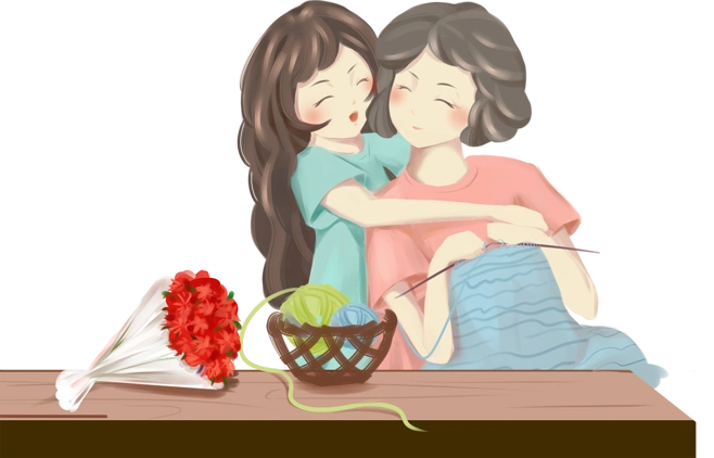 妈妈和我母亲节人物手绘png免抠素材43