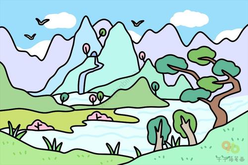 山水风景简笔画图片
