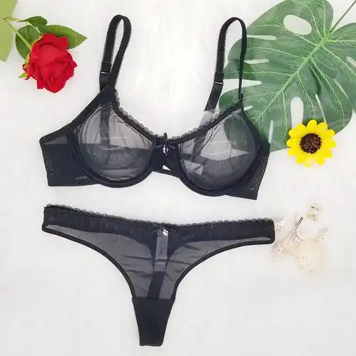 透明胸罩全透大胸显胸内衣女缩胸夏超薄性感文胸套装