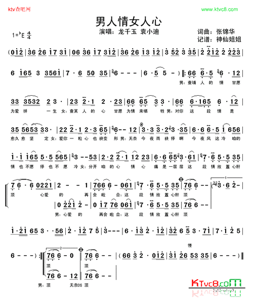 男人情女人心闽南语简谱-龙千玉演唱1