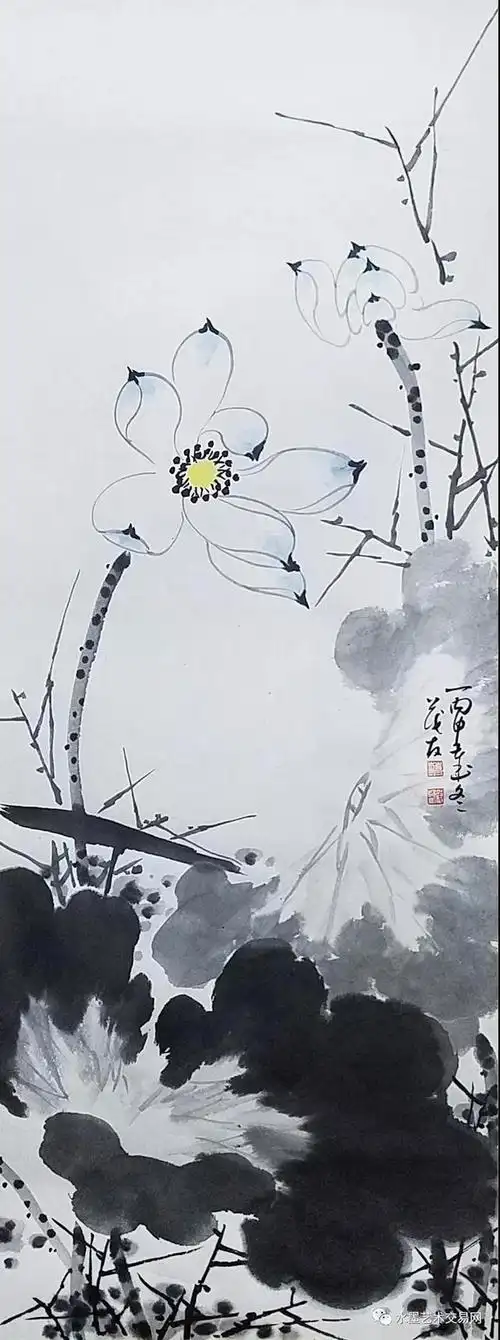 蔡茂友与五代黄居寀水墨荷花作品对比欣赏