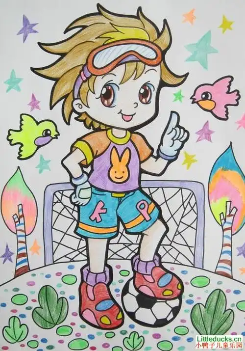 美术乐园 儿童画作品欣赏 儿童水彩画 儿童绘画作品足球小王子  观看