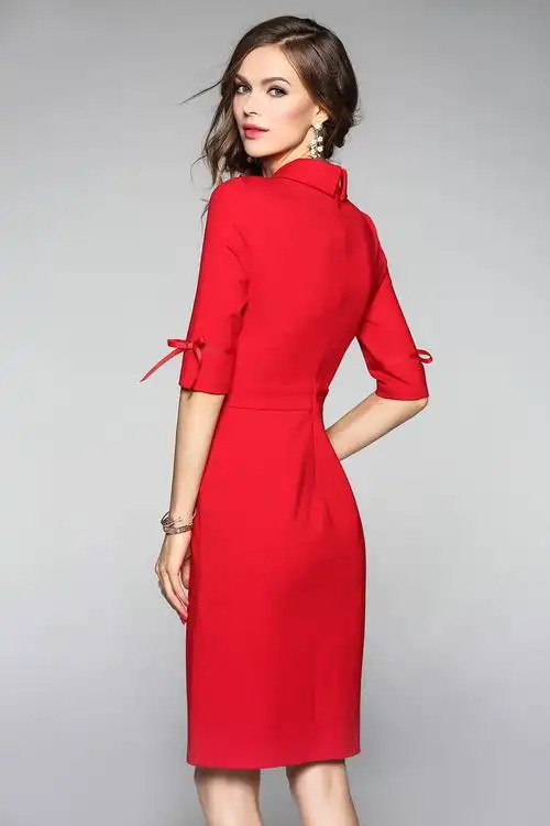 时尚短款红裙子修身连衣裙2018秋新娘敬酒服结婚回门宴会礼服包臀