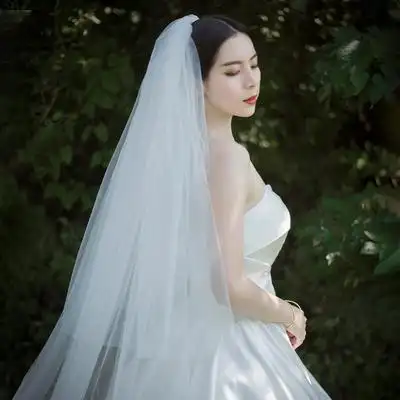 新娘头纱主婚纱白色长款拖尾头饰森系超仙简约婚礼写真拍照道具