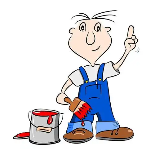 卡通_油漆工_杂务工_漆刷_拿着_高清图片_全景视觉