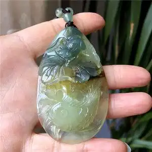天然岫玉吊坠毛衣链正品岫岩玉吊坠岫玉鱼挂件花玉项链玉石吊坠