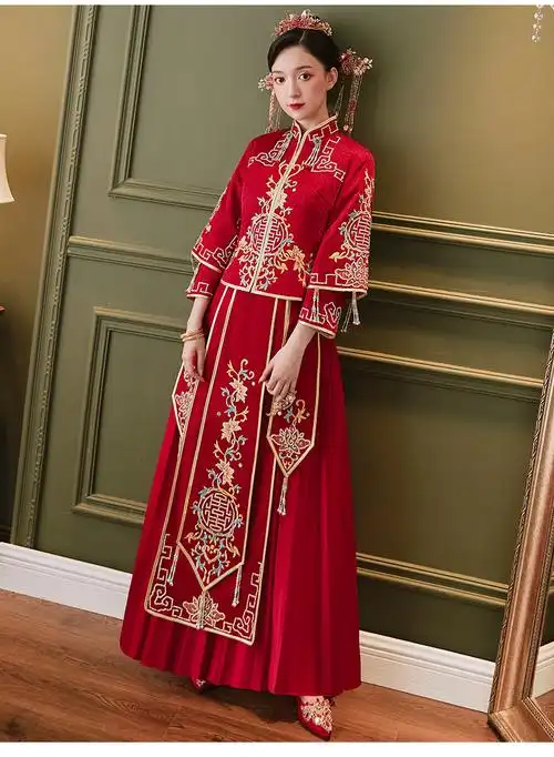 中式婚礼新娘服装春秋秀禾服结婚女新款婚纱婚服嫁衣结服秀禾敬酒服秀