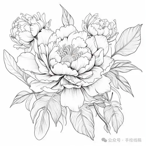 牡丹花白描线稿资料,实用收藏