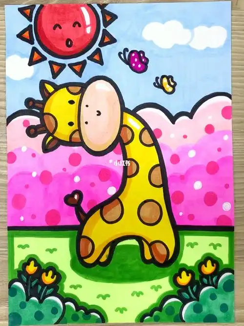 长颈鹿马克笔手绘卡通儿童画简笔画过程