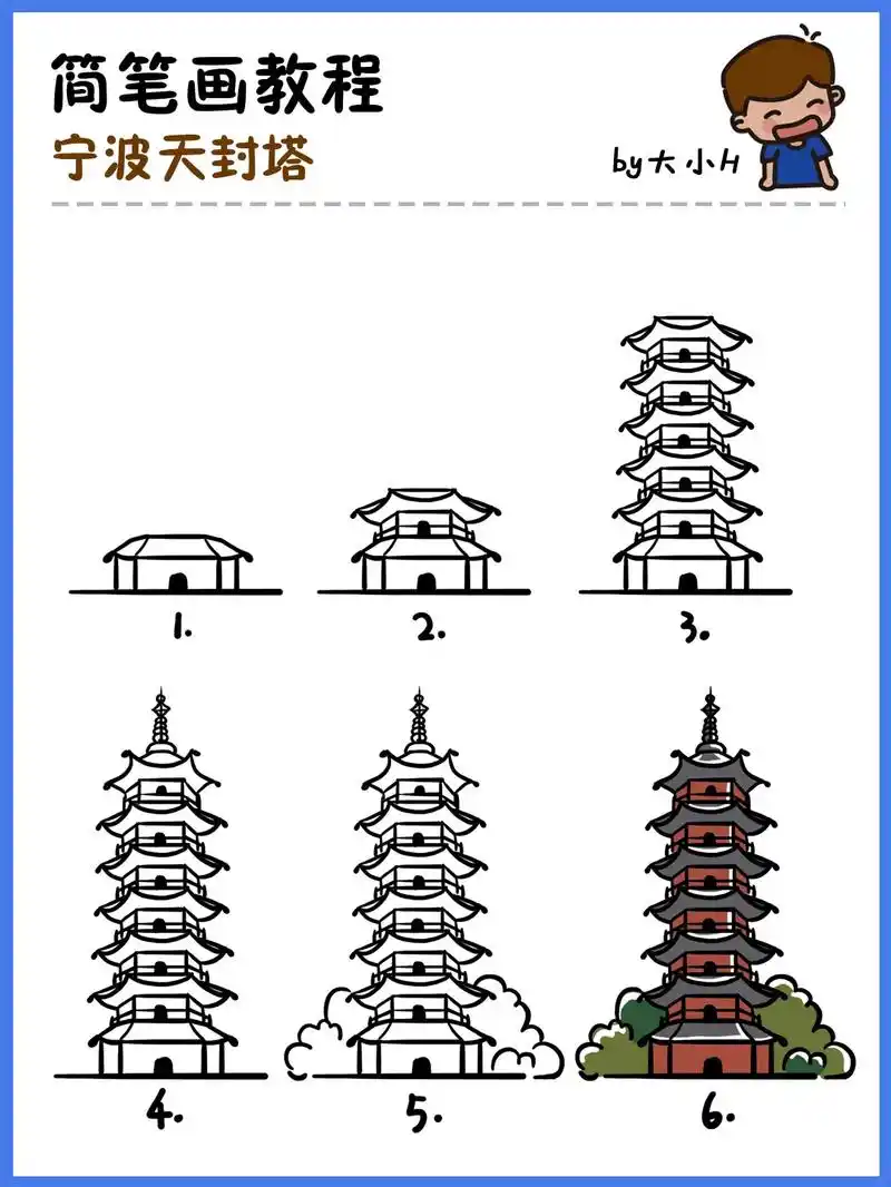 浙江宁波天封塔,地标建筑简笔画教程46.地标建筑第46个作品 - 抖音