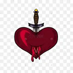 匕首刺心滴血纹身复古t恤图案