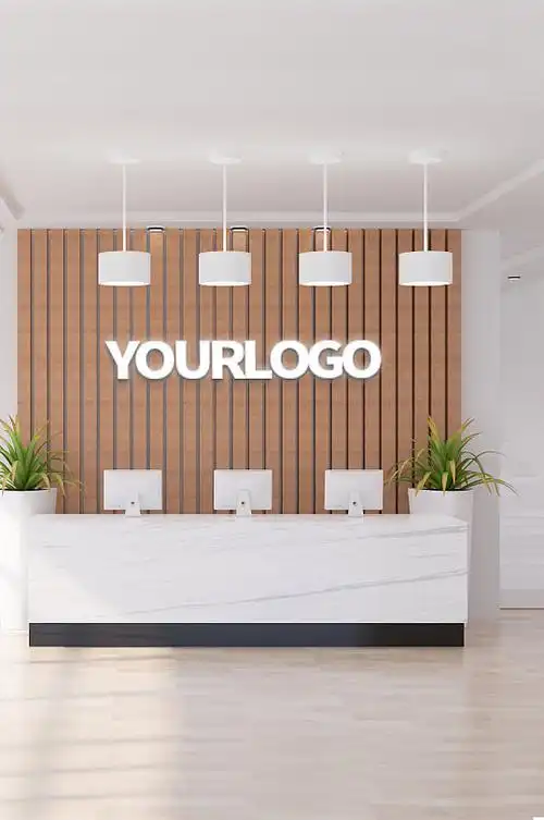 白色公司名称背景墙形象墙前台样机