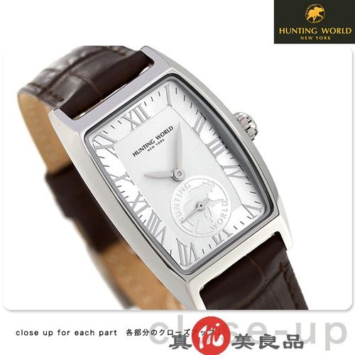 日本代购 hunting world 男士简约酒桶形表盘真皮商务石英手表