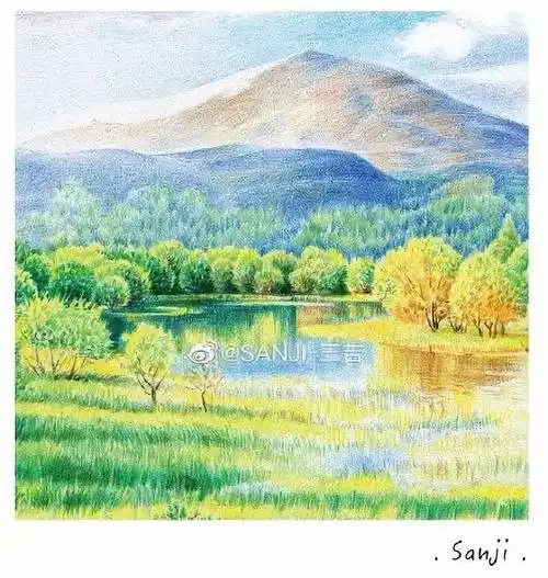 大自然风景画彩铅画彩色铅笔画风景画大全