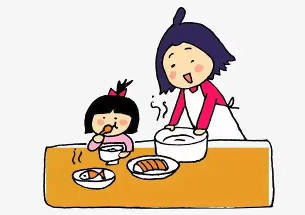 可爱插图妈妈喂女儿吃饭