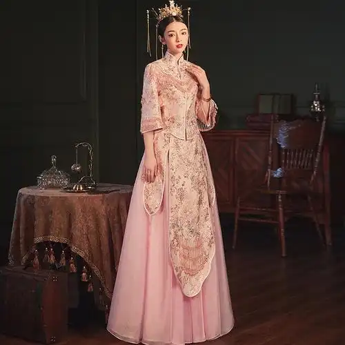 粉色秀禾2020新款新娘结婚中式婚纱礼服旗袍